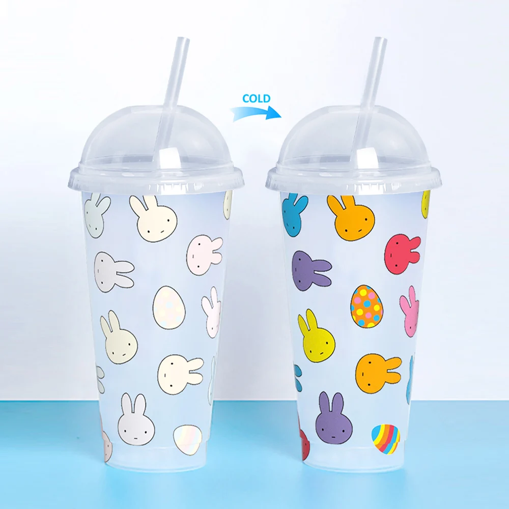 

Wholesale 710ml customized magic color changing plastic bunny duck cold cup easter mug, Customized color