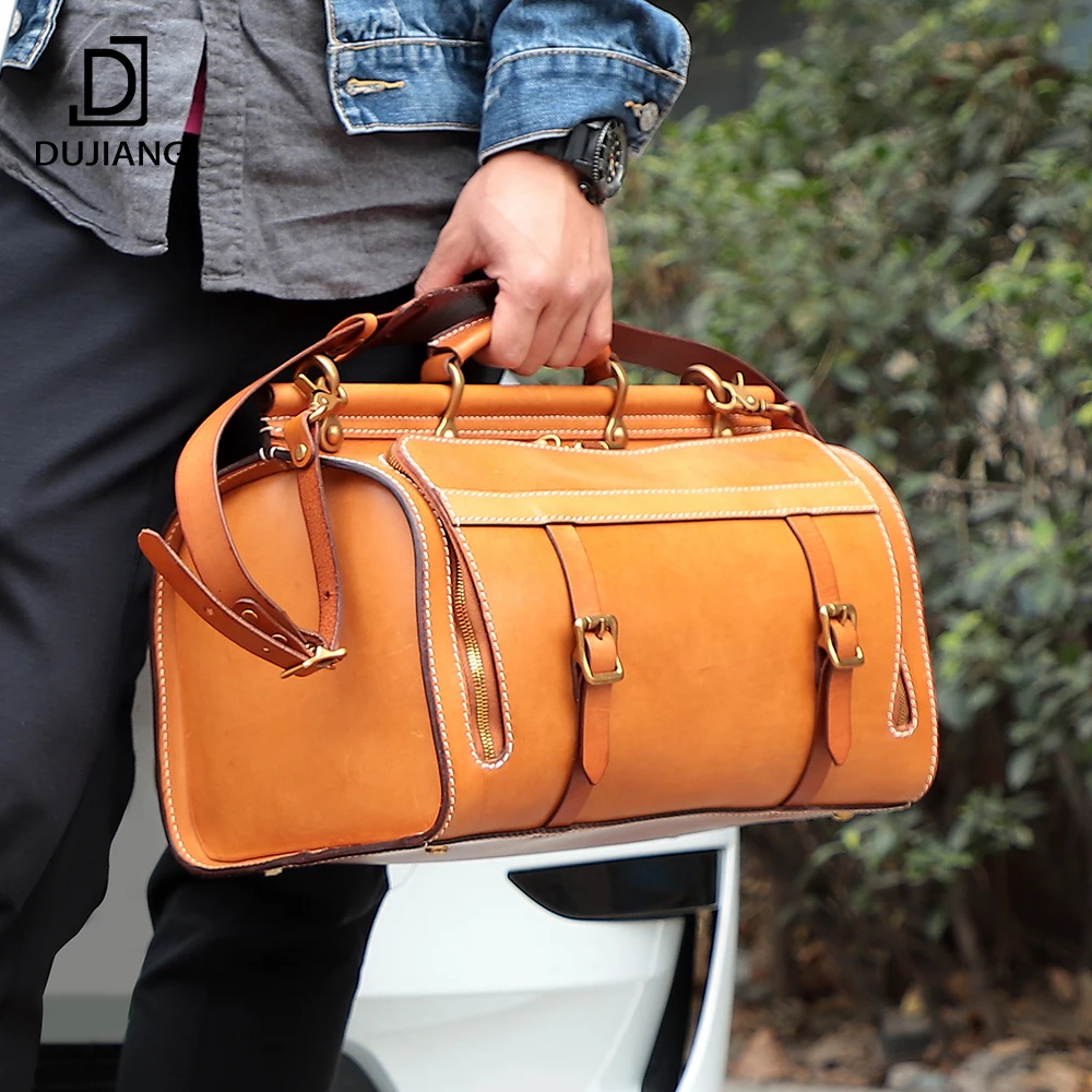 

Vegetable Tanned Leather Overnight Bag Business Luggage Travel Bag Vintage Cowhide Travelling Weekend Duffle Bag For Men Women, Brown