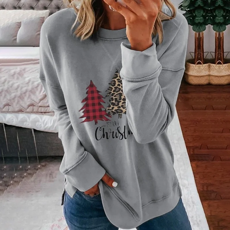 

Christmas sweater female round neck set head cartoon print casual tops