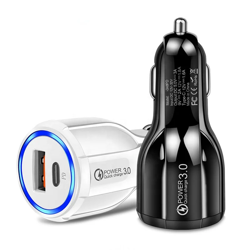 

New Design 36W Fast Charging Dual USB Ports Car Charger QC3.0 PD Cell Phone Charger For iPhone