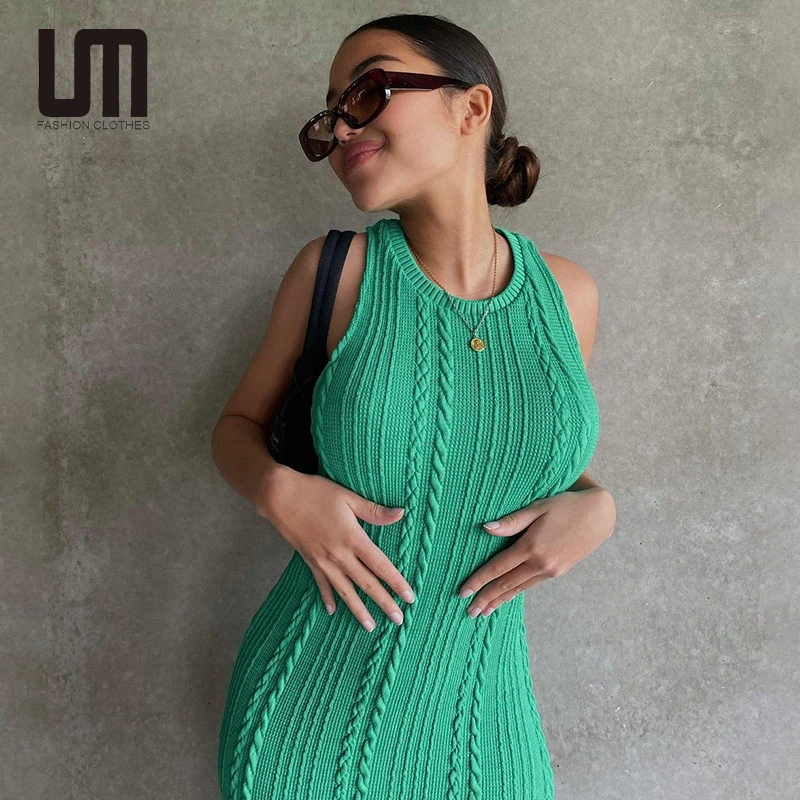 

Liu Ming Women Club Clothing Sleeveless O Neck Crochet Solid Sexy Party Elegant Y2K Fashion Sweater Dress, Customized color