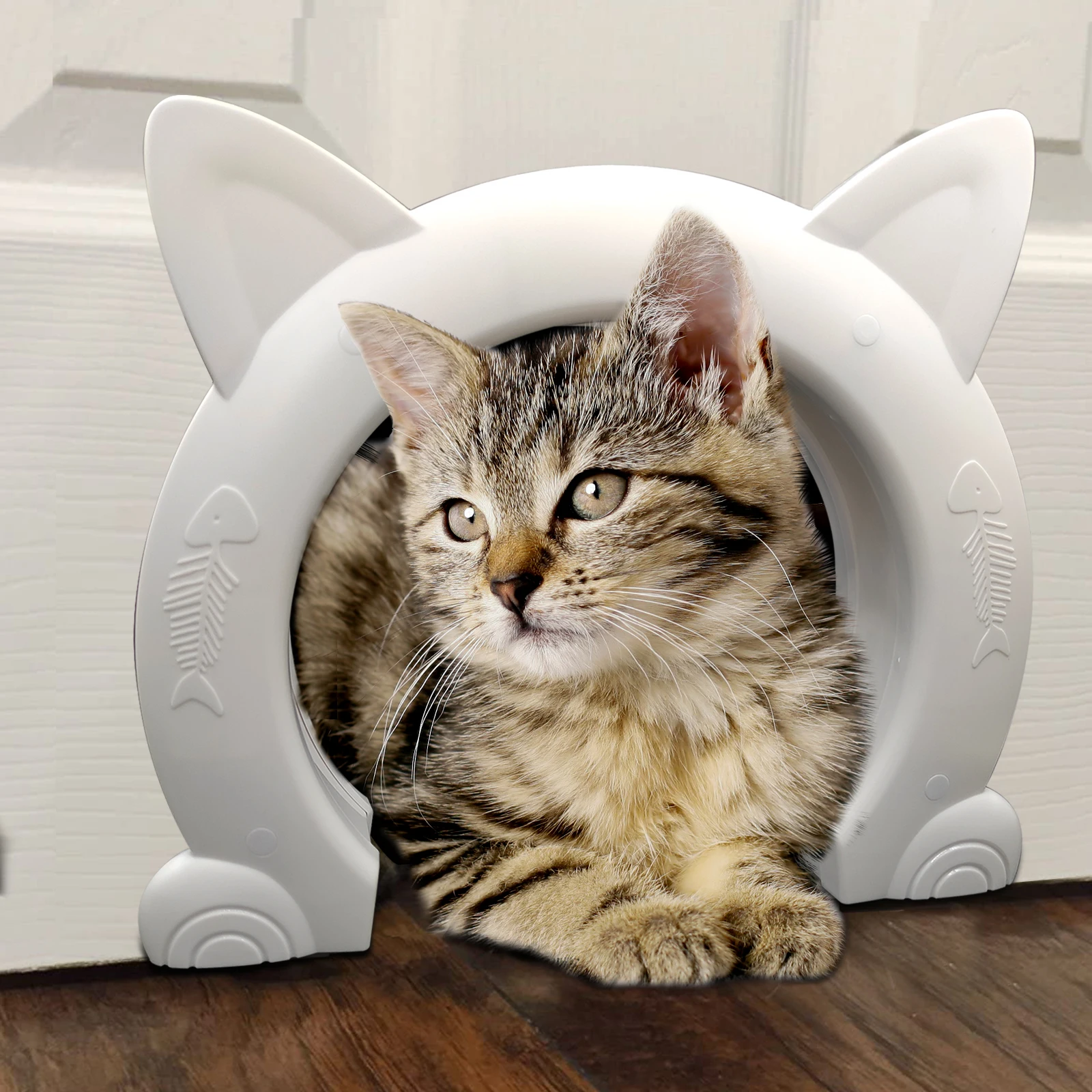 

Pet Interior door kitty pass black and white color fish bone cat doors, Black/white