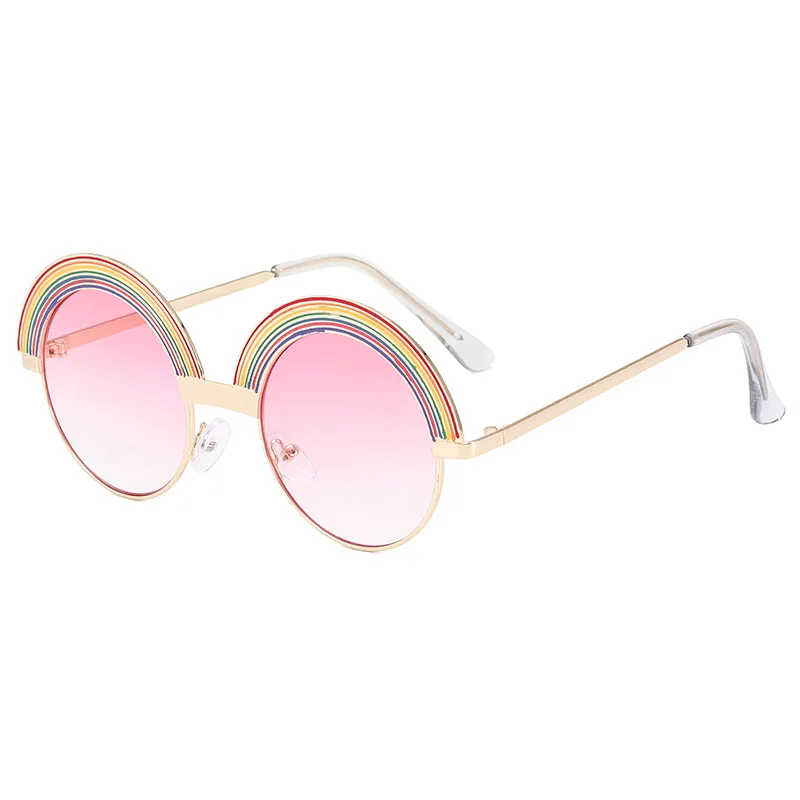 

New Design Wholesale Fashion Children UV400 Sun Sunglasses Metal Round Rainbow Kids Sunglasses 2021