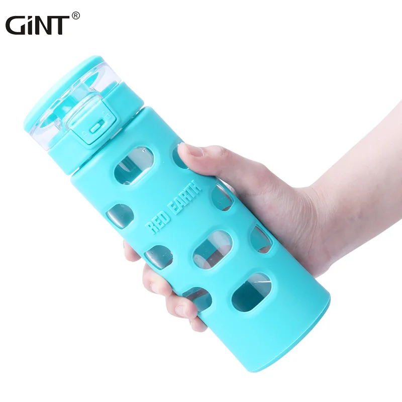 

GiNT 580ml Cheap Price Portable Glass Water Cup Anti-scald Glass Water Bottle with Silicone Protective Sleeve, Customized colors acceptable