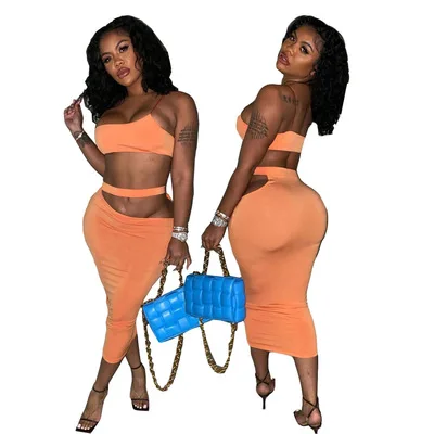 

B35840A 2021 New Skirt And Top Set Sexy Woman cut out bandage Dress Skirt set, Shown