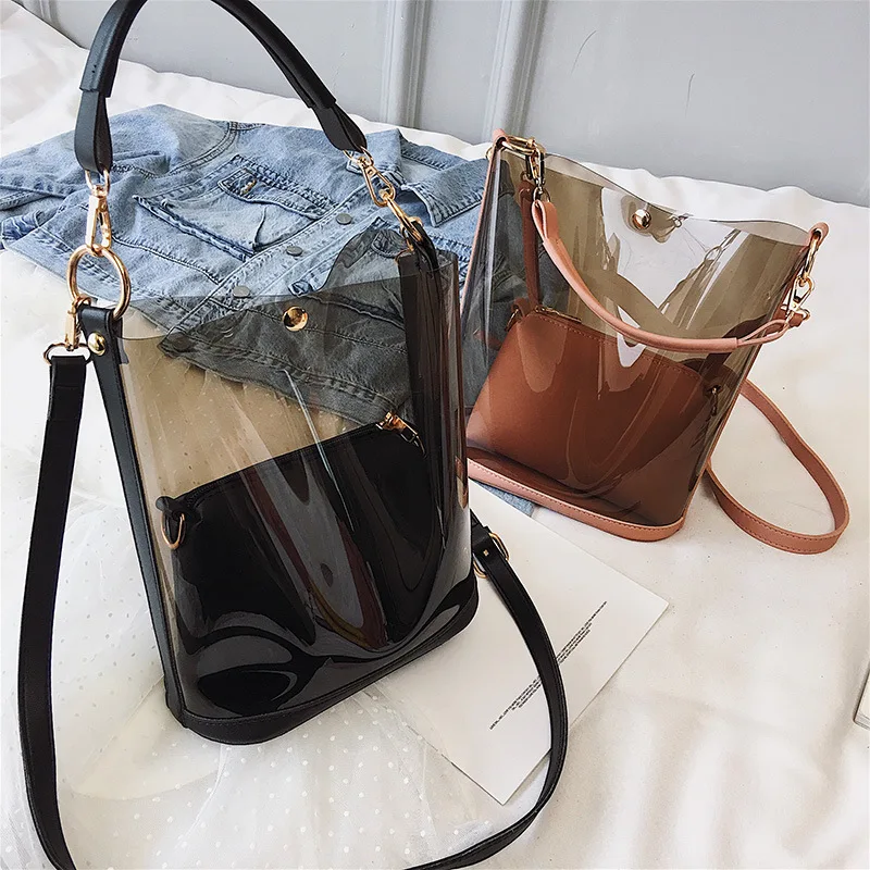 

Wholesale Fashion Ladies Clear Jelly Transparent Handbags 2pcs Set Bag For Women