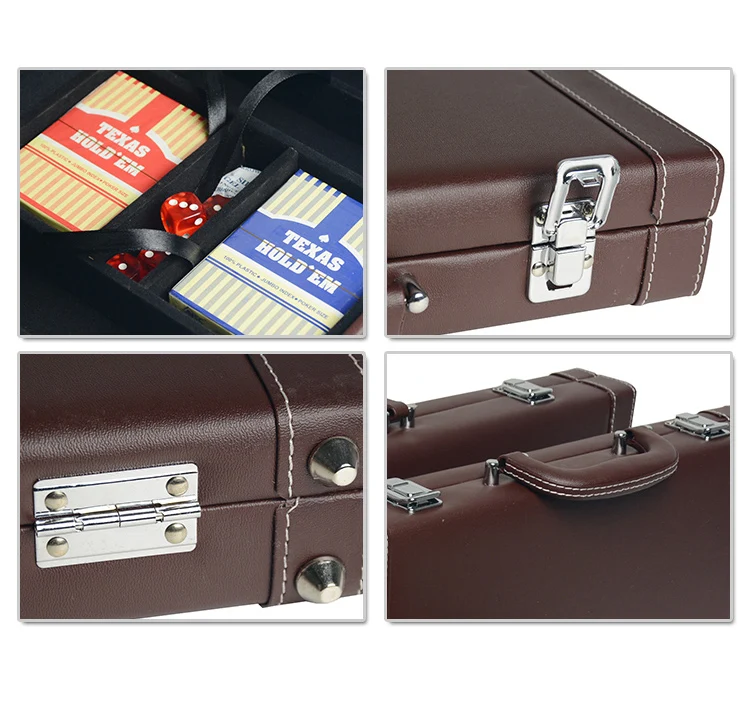 
200pcs PU Storage Box Professional Texas Poker Chips Sets Leather Suitcase Casino Game Accessory Container 