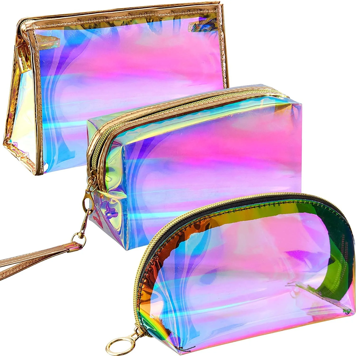 

Custom Logo Holographic Cosmetic Bag Portable Waterproof plastic Bag Cosmetic zipper bag for Women