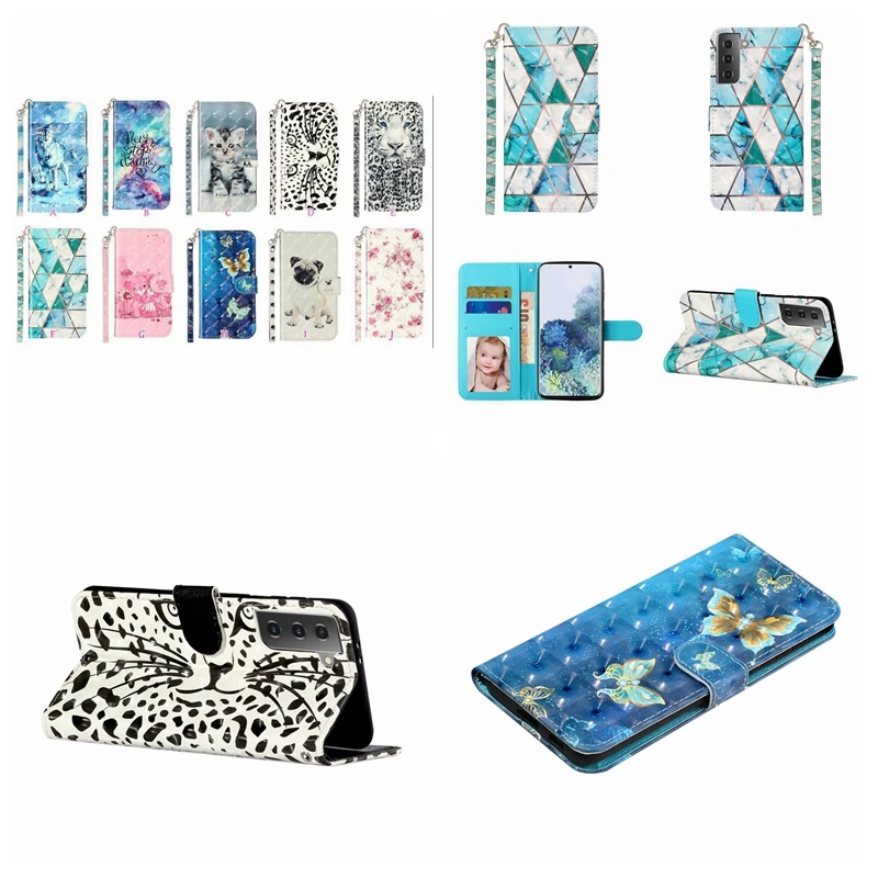 

Animal 3D Leather Wallet Case For Samsung S21 Ultra X Cover 5 A22 A82 A42 5G S20 A21 A21S Note20 Wolf Marble Flower Holder Cover, As picture