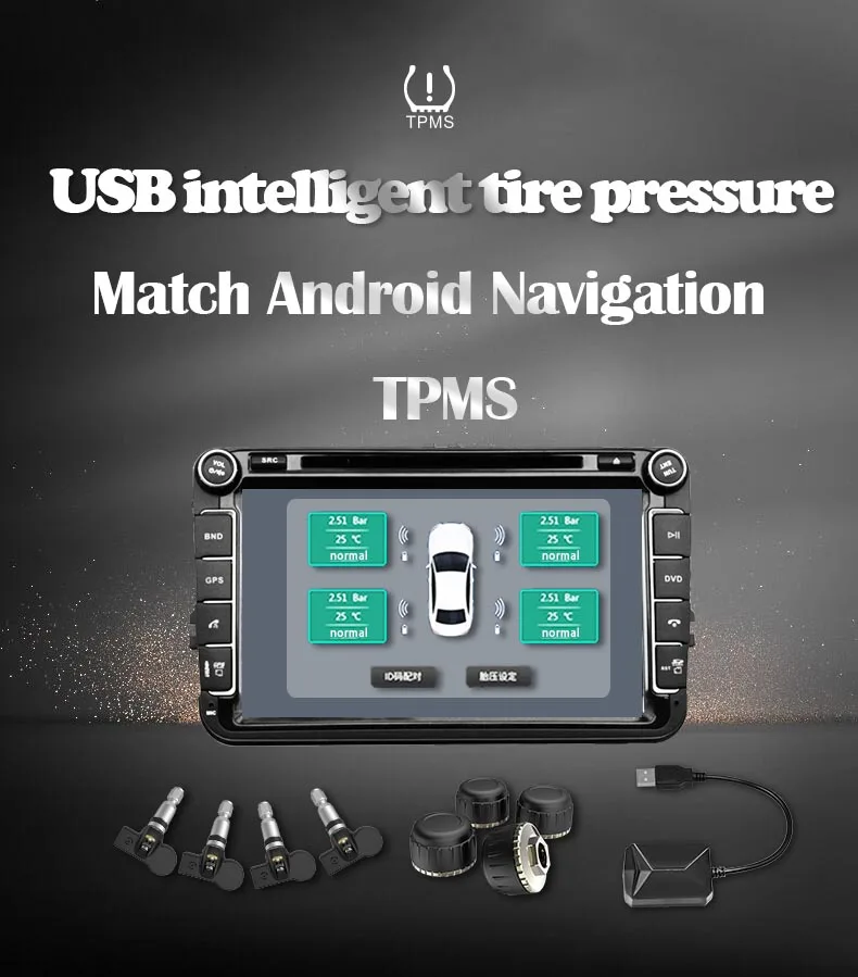 TOPNAVI Car Internal TPMS for Android GPS Navigation Radio Stereo USB Tire Pressure Monitoring System Display Auto Tyre Pressure Security