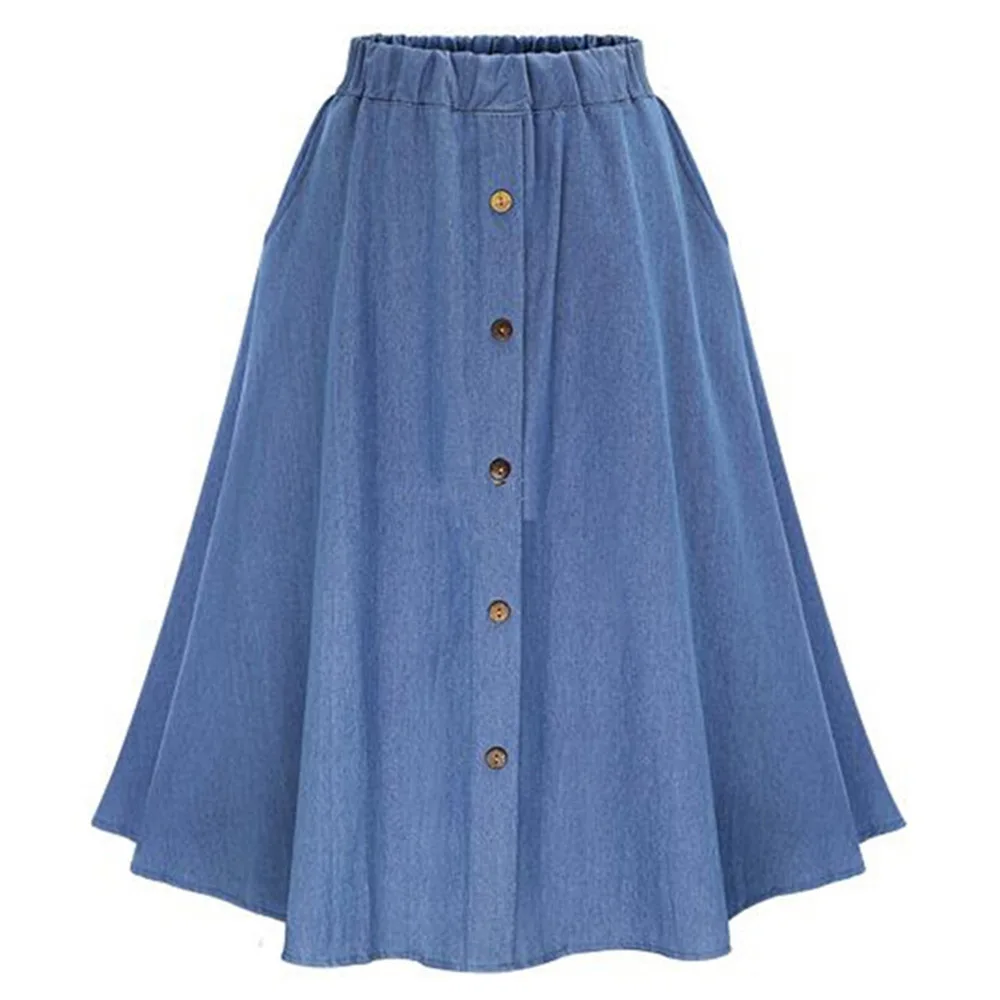 

Fashion Women Skirt Vintage Retro High Waist Pleated Midi Skirt Denim Flared Skirt 10% Free Size Autumn Winter Solid Pattern