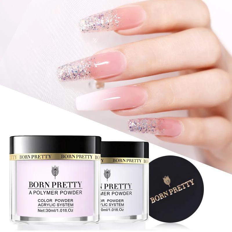 

BORN PRETTY 30ml Acrylic Powder Carving Nail Polymer Tip Extension French Acrylic Powder Nail Art, Pink, white, clear