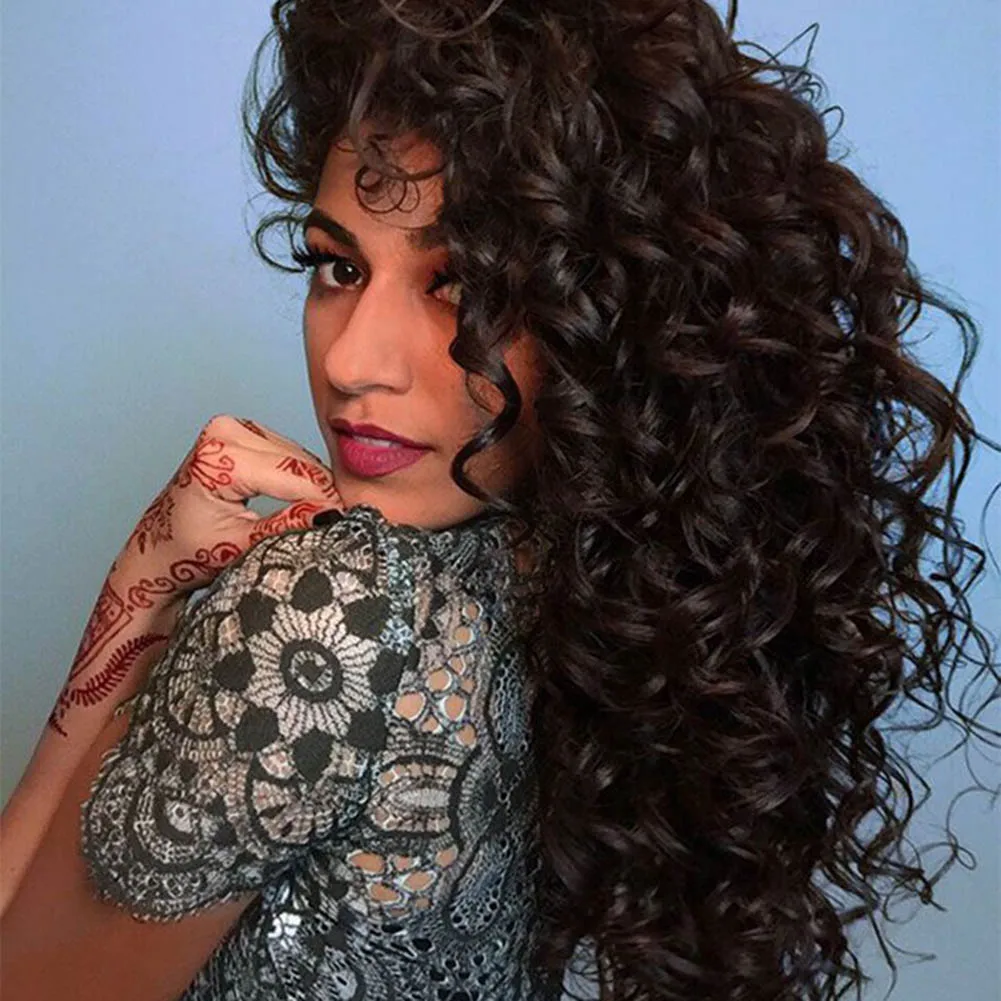 

Factory Wholesale Cheap Sexy Curly Black Synthetic Wigs Affordable Highlight Colored Synthetic Hair Wigs For Women