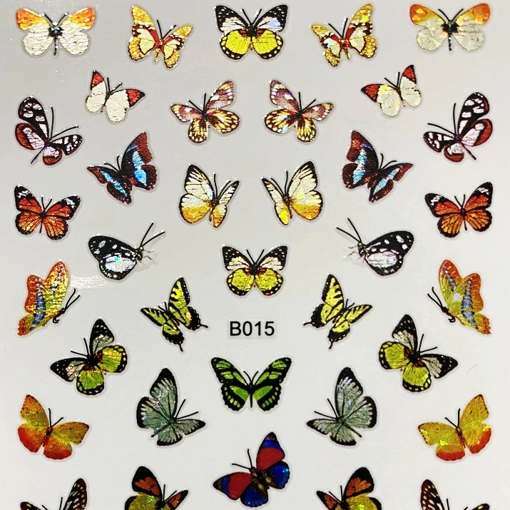 

16 designs Manicure Japanese Colorful Butterfly Adhesive Nail Art Sticker, As picture
