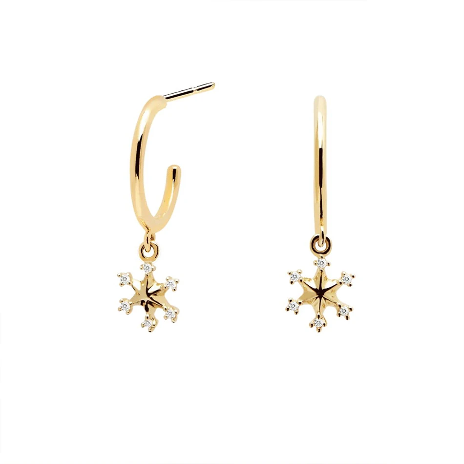 

fashion trendy 925 sterling silver cubic zircon jewelry 18k gold plated snowflake pendant stud earrings