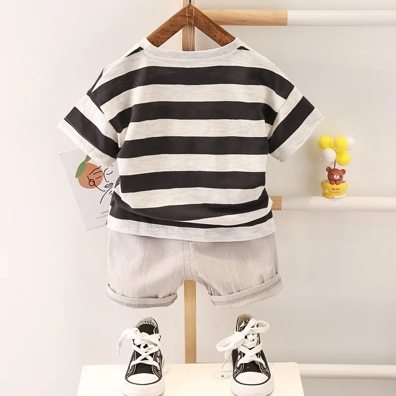 

Amazon hot Sale small boys set striped T-shirt cute little boys suit 6-60 months summer cotton cool fall children clothing set, Green/blue/pink