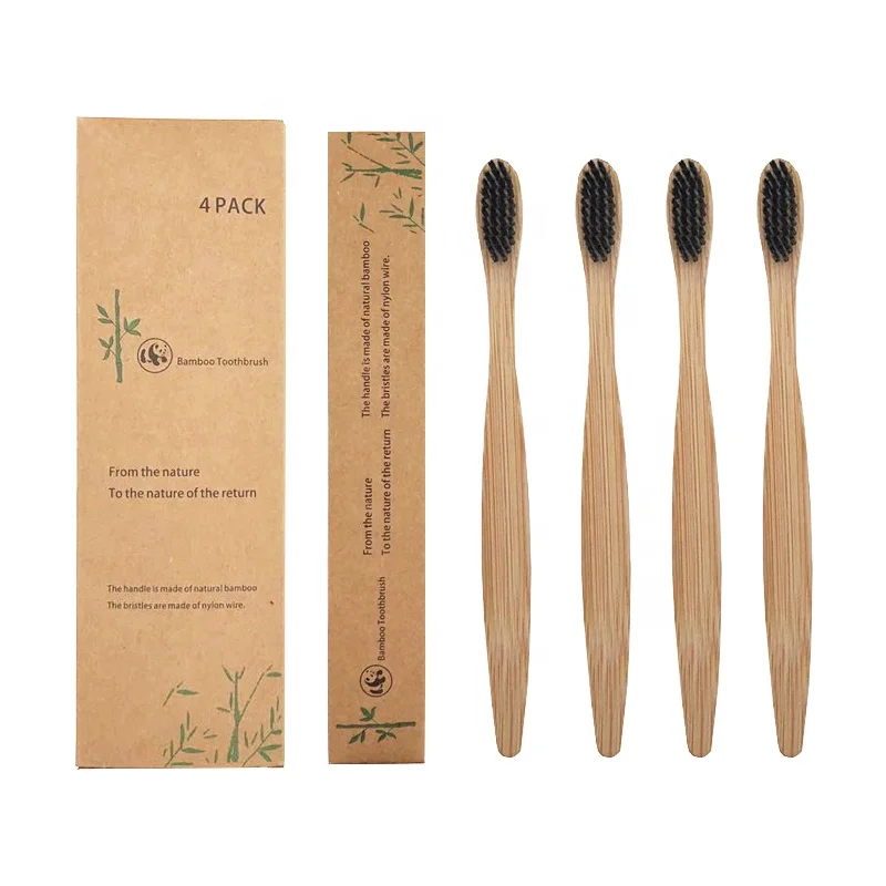 

Pack of 4 pcs Eco Friendly Charcoal Bristle 100% organic Natural Bamboo Toothbrush, Customized color