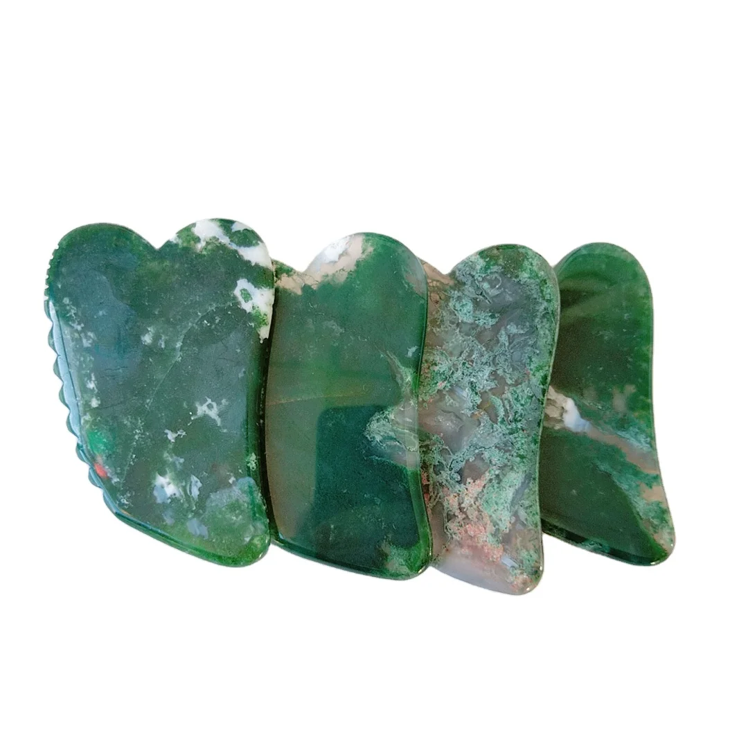 

Moss agate Crystal Face Jade Gua Sha Massage Tool jagged square shape
