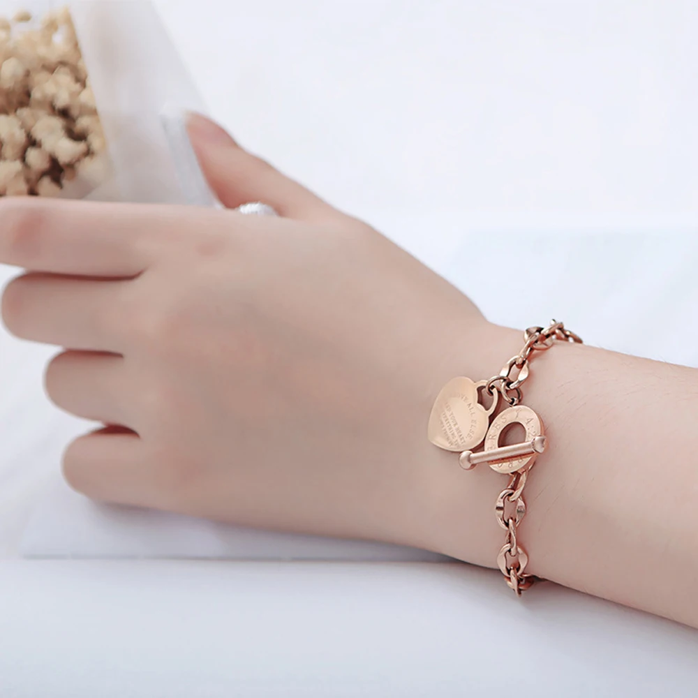 

Stainless Steel Love Heart Bracelets for Women Party Gift Fashion Chain Charm Bracelets Gold Bracelet Jewelry, Picture shows