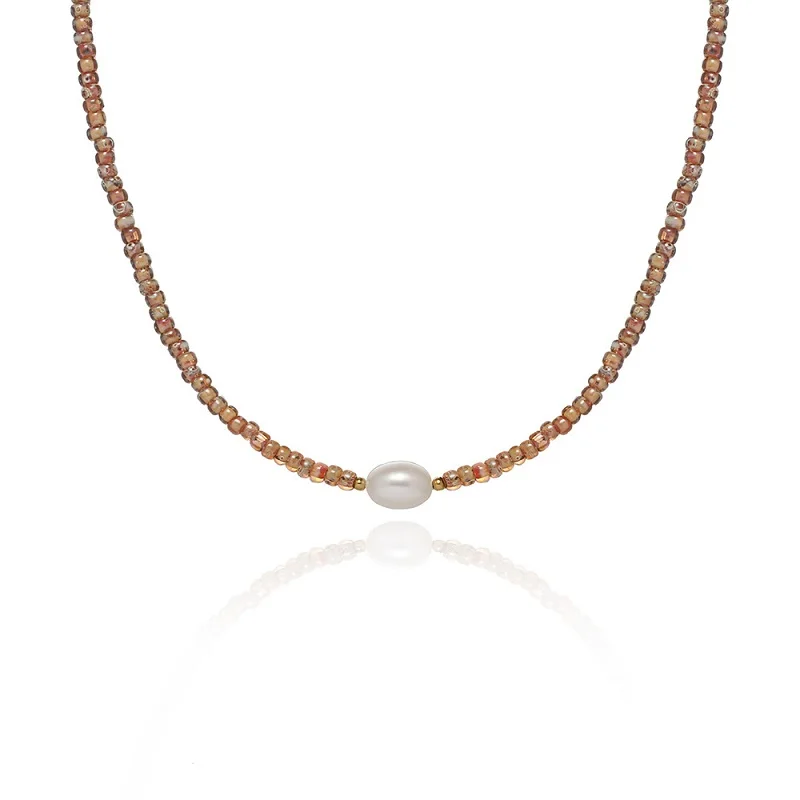 

JOOLIM High End Stainless Steel Colorful Light Amber Glass Fresh Water Pearl Necklace 18K Gold Plated Jewelry Wholesale