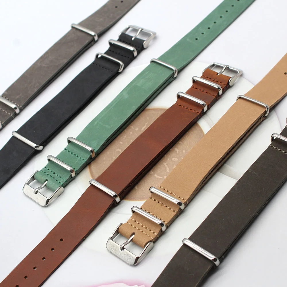 

Full Grain Crazy Horse Leather Wrist Band 20mm 22mm 24mm Top Grain NATO Vintage Watch Strap