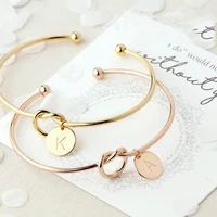 

Customized Personalized Initial Letter Knot Bangle Bracelet A-Z Disc Letter Pendant Bracelet Bangle Women