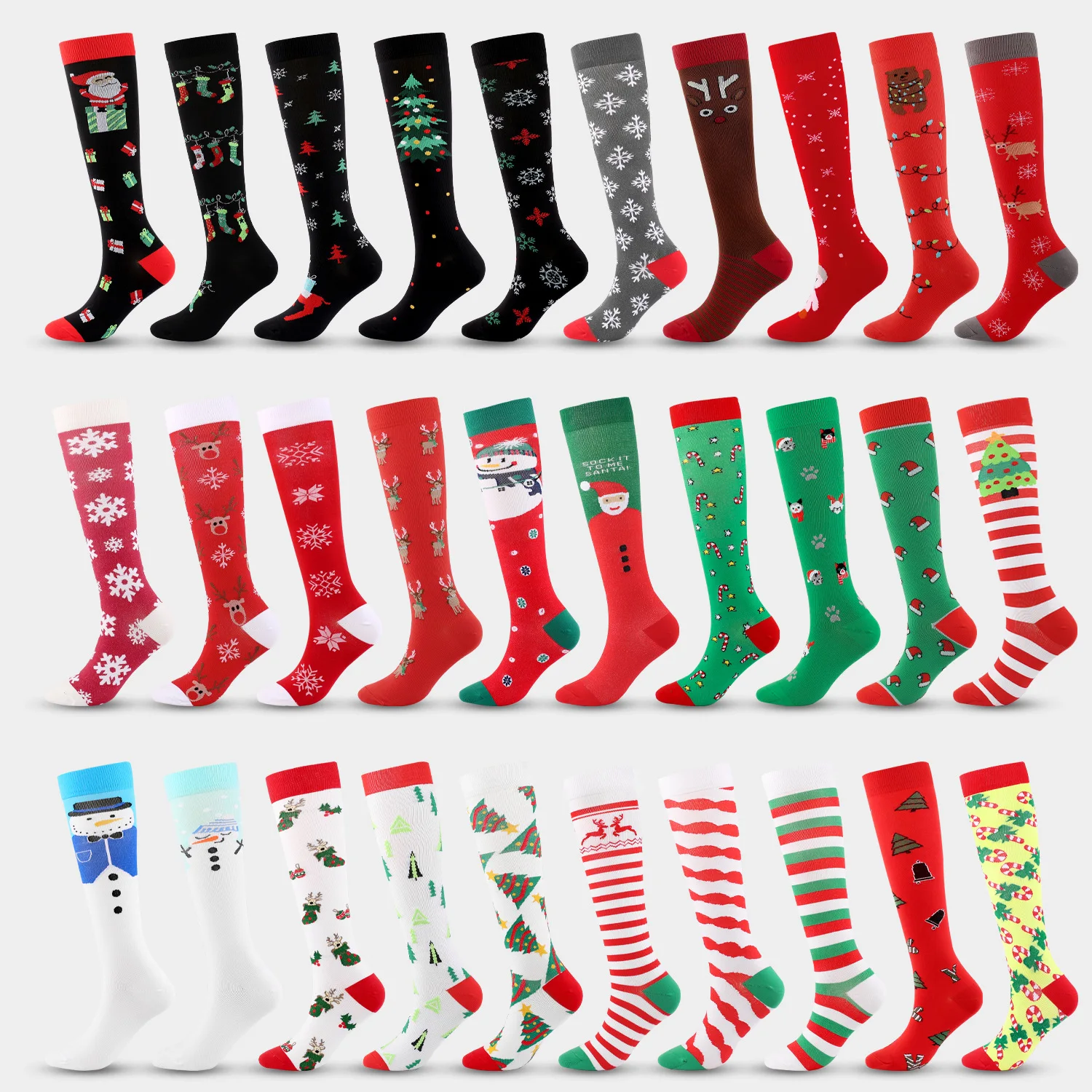 

Amazon New Arrival Holiday Christmas Socks Women Nurse Runner Fashion Medical Compression Socks Custom Logo Accept Cartoon Knee