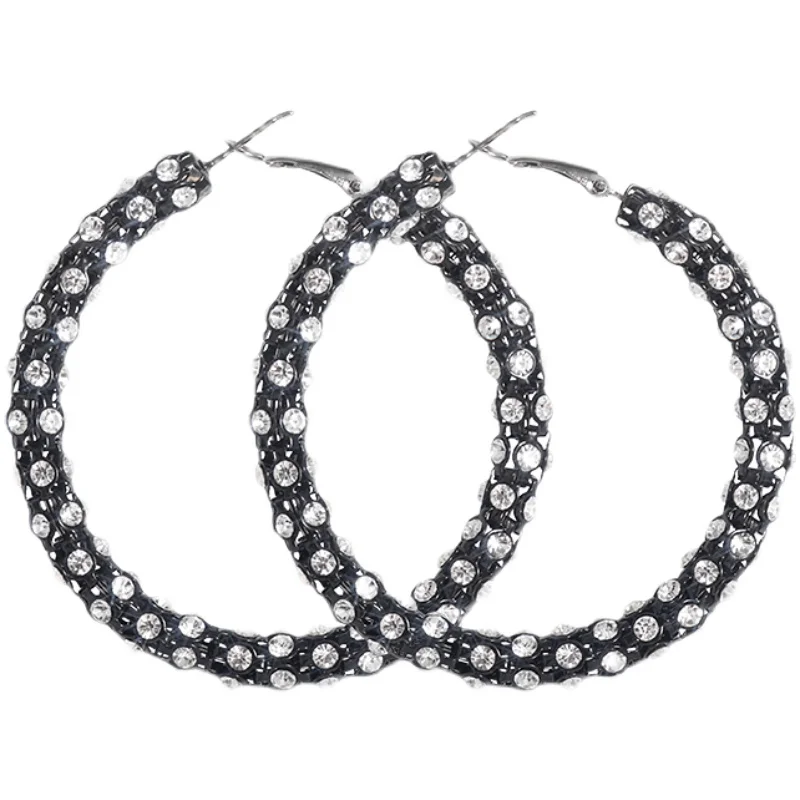 

2022 black round rhinestone hoop casual fashion earrings temperament jewelry, Picture shows