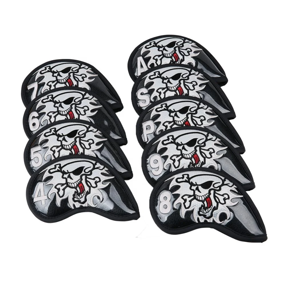 
9PCS/Set Skull Golf Iron Head Cover Iron Cover 4 5 6 7 8 9 P S A for Golf Irons Club Red Black Blue White 