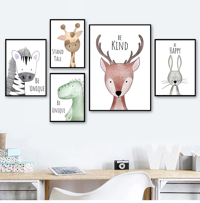 

Cute Nursery Animal Canvas Painting Wall Art Picture Modern Lion Rabbit Giraffe Fox Monkey Poster and Print Baby Bedroom Decor