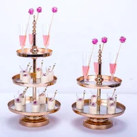 

round gold silvery metal stainless steel mirror 2 3 tier hanging multi-layer cupcake cake stand wedding sets decorating tray