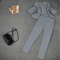 

New Spring Autumn Fashion Women's Business Pants Suits Houndstooth Check Pattern Ruffles Suits For Women 2 Pieces Set