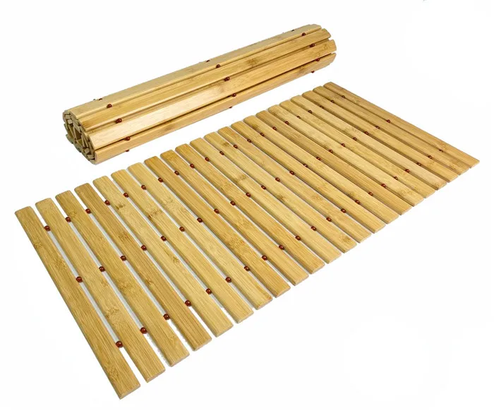 

Multifunctional Heat-Resistant bathroom shower mat bamboo folding non slip bath door mat, Natural