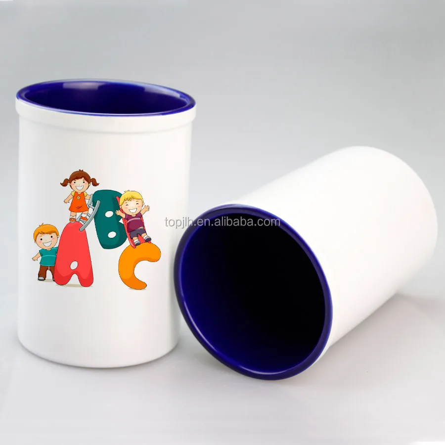 

Topjlh wholesale price sublimation blank ceramic pen container black and blue pen holders