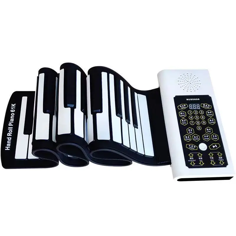 

Hot sale foldable silicone portable soft 61 keyboards hand rolled organ 61keys hand roll piano Christmas gifts for children