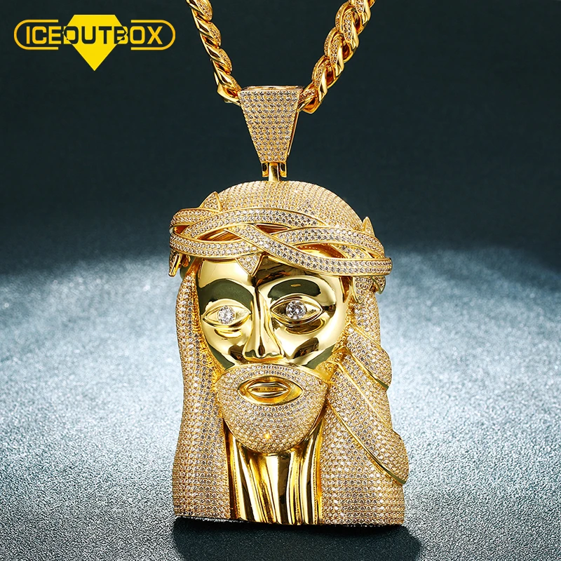 

New Design Big Size Jesus Pendant Necklace For Men Hip Hop Jewelry With Rope Cuban Tennis Chain Gold Silver Cubic