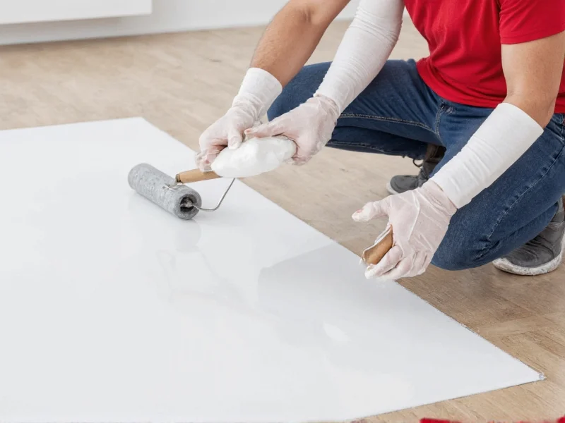 Applying epoxy coating with roller and squeegee