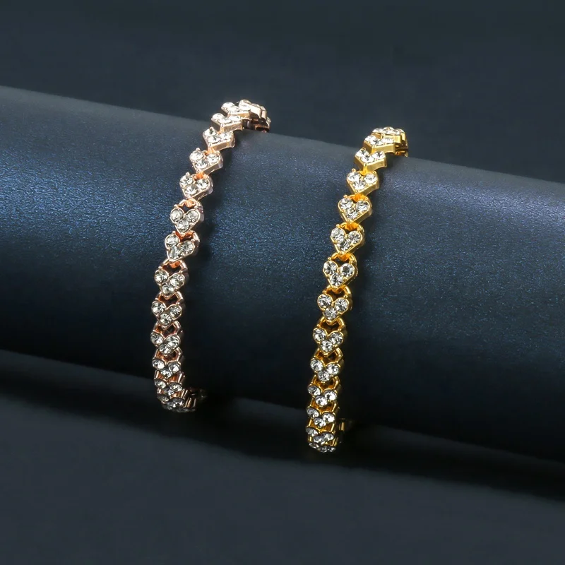 

Gold Plated Girls Charm Jewelry Maker Femme 2021 Luxury Bracelet Women Jewelry Custom Heart Diamond Bracelet