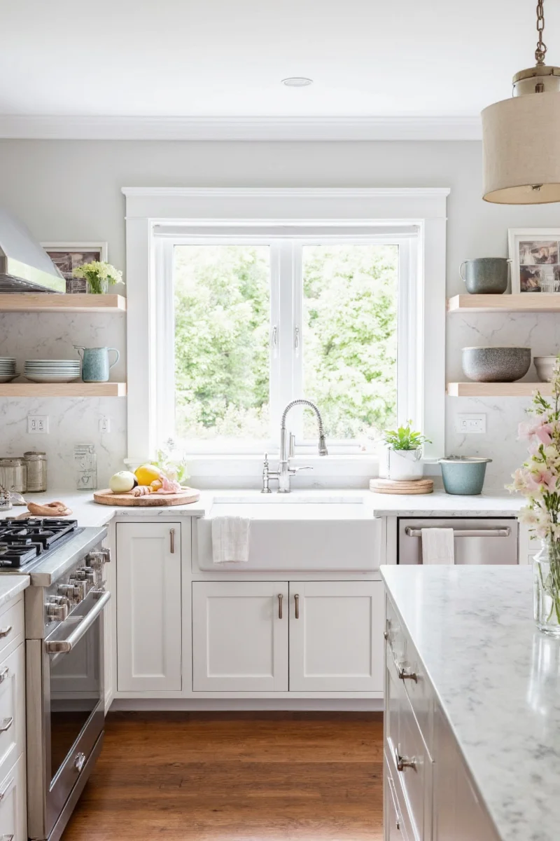 Full family enjoying a farmhouse-style kitchen together
