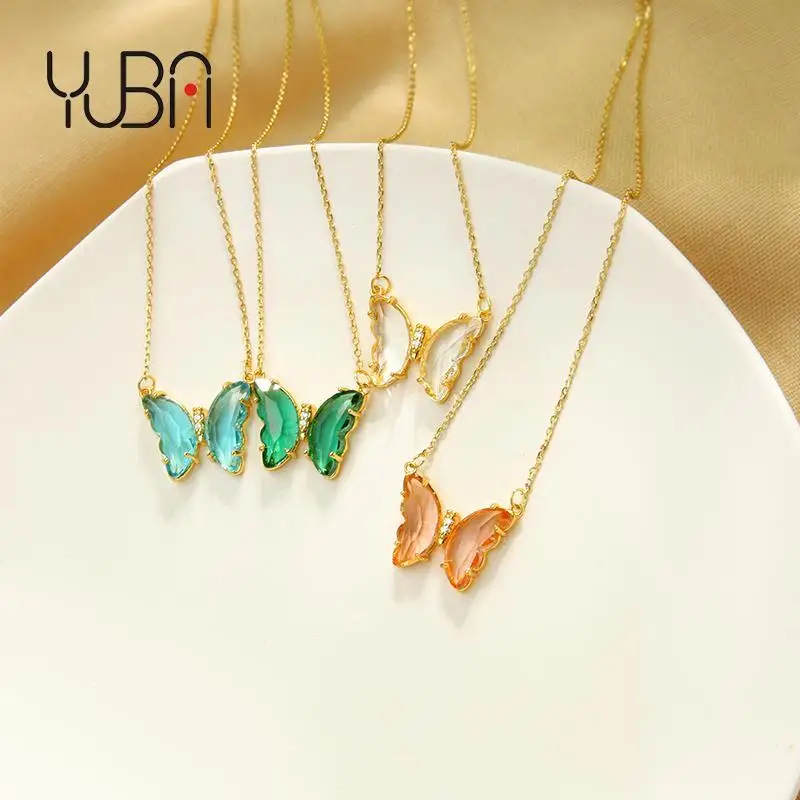 

Hawaii Style Dainty Women Fashion Customize Necklace Cubic Zirconia Pendant 18k Gold Jewelry 2020 Butterfly Necklacewholesale