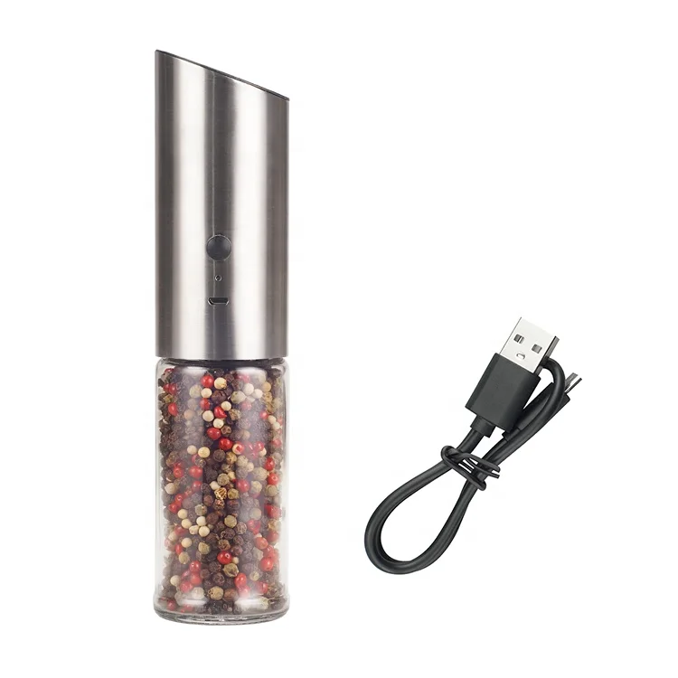 18/8 Stainless Steel Electric Ceramic grinder USB Rechargeable Salt and Pepper Mill with 150ml Glass Jar