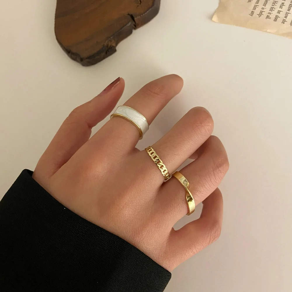 

3 Pcs /Set Korean Chic Punk Gold Color Joint Ring Set for Womne Retro Personality Geometric Finger Ring (KR121), Antique gold,antique silver