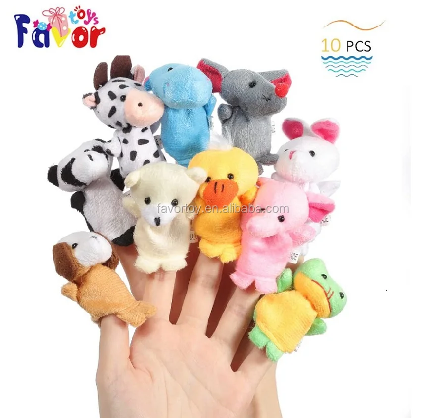 Techson 10 Pcs Animal Finger Puppets Dolls with Soft Plush Velvet Different Cartoon Props Toys for Toddlers Kids Family Story Time Show Party Play 