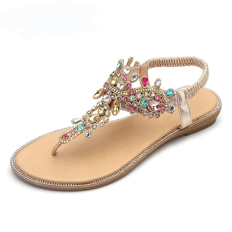

Wholesale 2020 Summer Beach Rhinestone Bling Sandals Designer Women Sandals, Beige