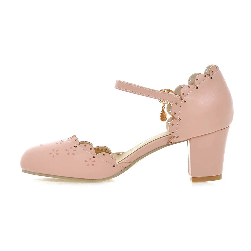 

Summer has a sweet round head Buckles thick heels ladies'sandals, Pink/white/ecru