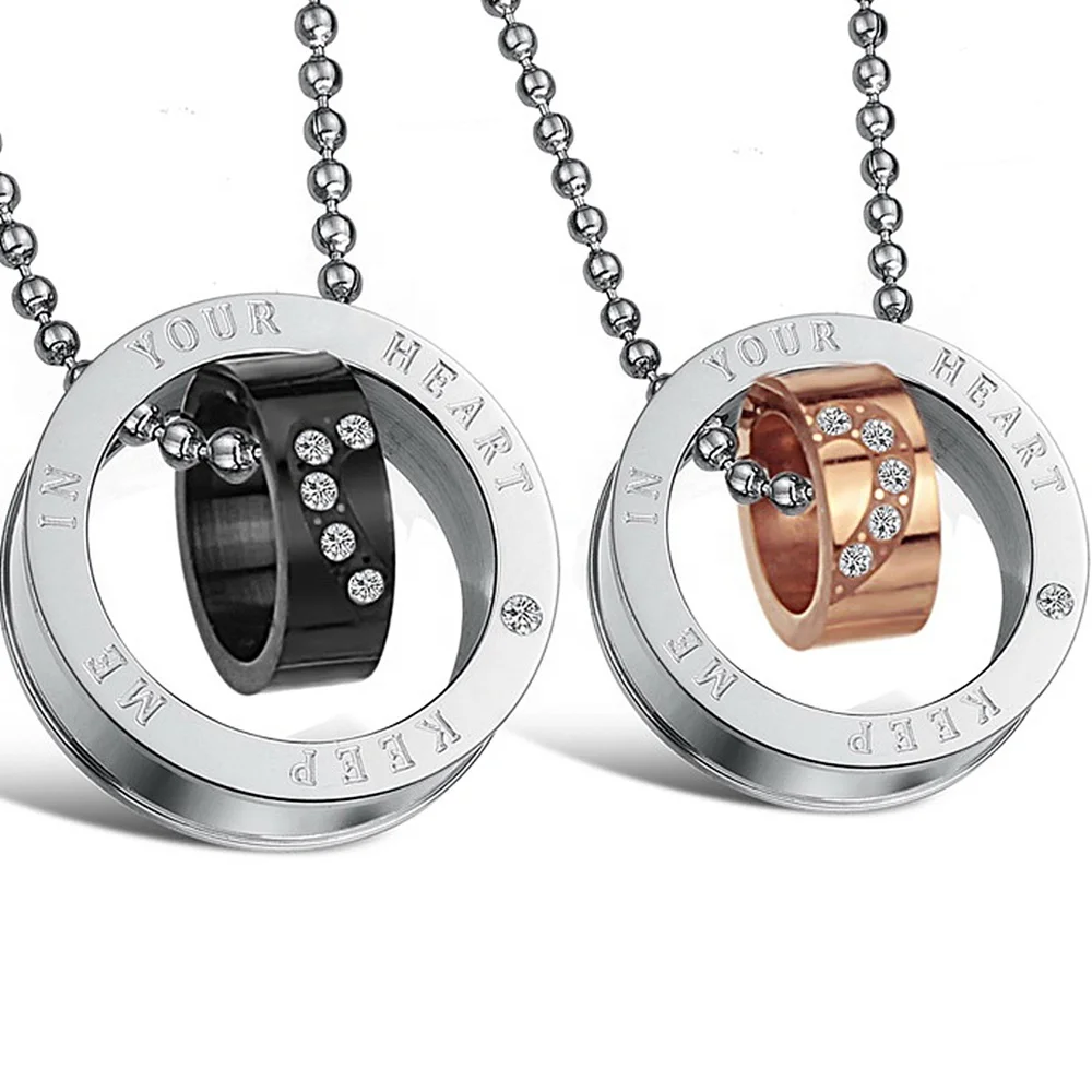 

Half Heart CZ Stone Alphabets Designs Couples Heart Stainless Steel Vintage Pendant, Black/rose gold