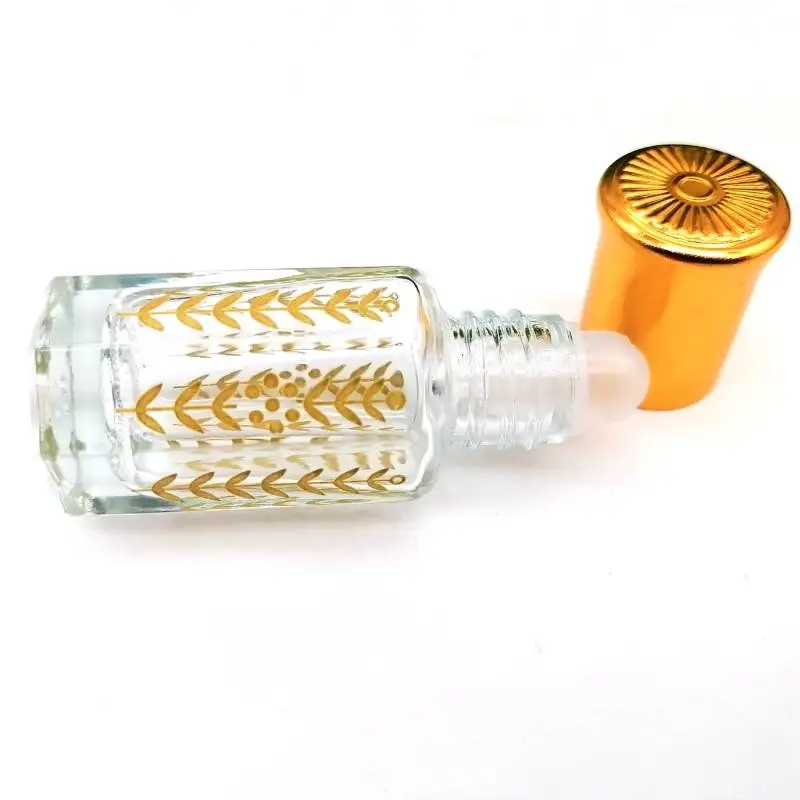 

Hot selling octagonal shape empty glass bottle of attar perfume oil with plastic roller 3ml 6ml 12ml