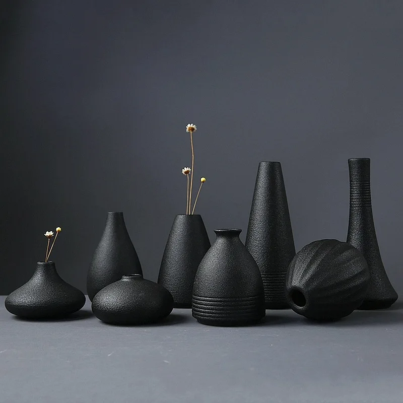 Simple Modern Living Room Flower Desk Ceramic Vase Ornament Black Creative Home Ceramic Vase