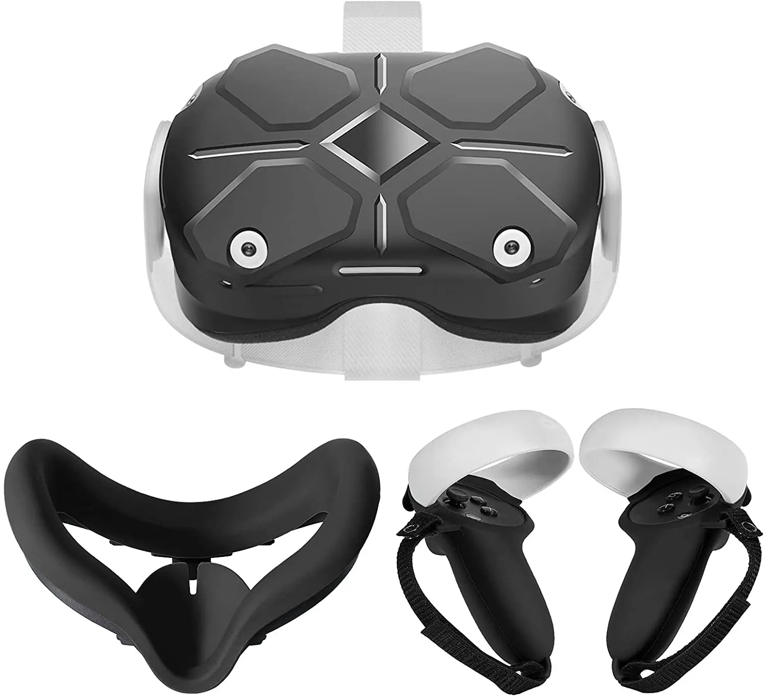 

3 in 1 VR Face Protector Cover Silicone VR Shell Front case Controller Grip Cover Headset Accessories for Oculus Quest 2, Black