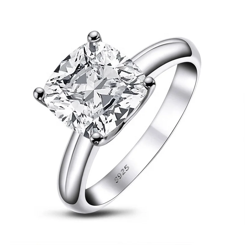 

Fancy 925 Sterling Silver Jewelry Cubic Zirconia 9mm Cushion Cut Solitaire Ring